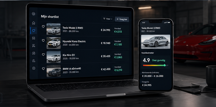 EV Scanner webapp beheer met shortlist en mobiel rapport